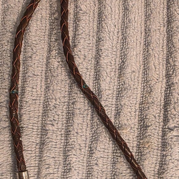 Vintage Metal Bolo Tie, Bennett, Nice Big Brownish White Stone Design with Strip - Picture 3 of 6